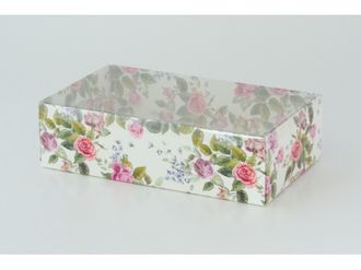 Коробка подарочная ВЫСОКАЯ 5П-В с Прозрачной крышкой (25*15* выс 7 см), Светлые розы