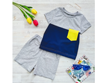 Арт. НК/ФШ/КУЛ202 Комплект футболка+шорты(кулир).Цвет:серый/темно синий/желт. Размер с 86-152 (копия)