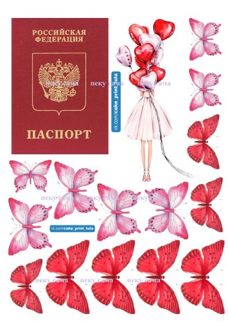 Паспорт+девушка с шарами+бабочки