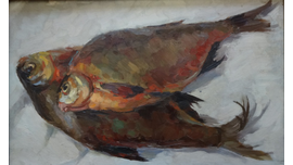 Глушков Б.П. Свежая рыба 1958 г. Холст, масло 38Х64 (730)