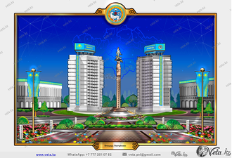 Акимат Алматы  векторный шаблон, иллюстрация фасада здания.