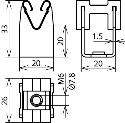 207019 Держатель проводника DEHNgrip h=20мм Rd=8мм M6 NIRO с резьбой М6