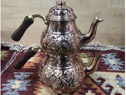 Чайник медный двойной (çaydanlık), средний, цвет «медь», Турция