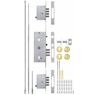 Замок врезной Kale Kilit 256 w/b  двухцилиндровый с девиаторами, тягами и броней в комплекте