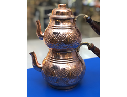 Чайник медный двойной (Caydanlik), большой, цвет «медь», декор &quot;Тюльпаны&quot;, Турция