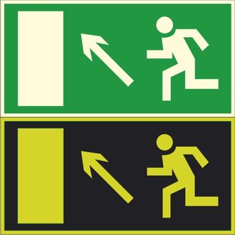 Фотолюминесцентный знак E06 «Направление к эвакуационному выходу налево вверх»
