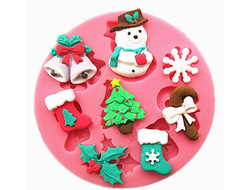 Молд силиконовый 6,5х6,5х1 см "Новогодняя атрибутика"