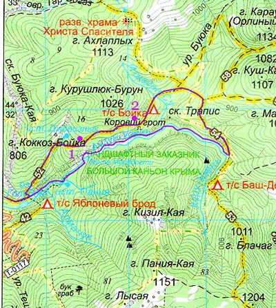 Маршрут по Большому каньону Крыма на карте.