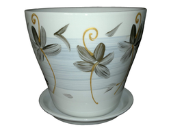 Белый с оливковым стильный керамический горшок для комнатных цветов диаметр 12 см с рисунком