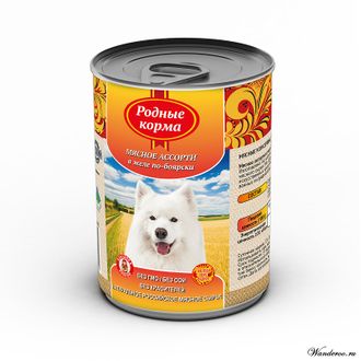 "Родные корма" консервы для собак "Мясное ассорти в желе по-боярски" 970 гр.