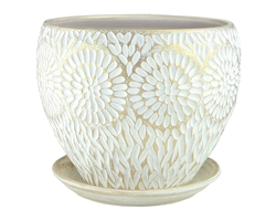 Белый жемчужный необычный цветочный горшок из керамики диаметр 24 см в стиле "кантри"