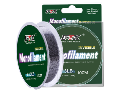 Леска монофильная FTK 3D (невидимка), серая/ 100м/ 0,14мм