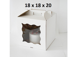 Коробка для торта с фигурным окном с РУЧКОЙ, 18*18* ВЫСОТА 20 см, БЕЛАЯ