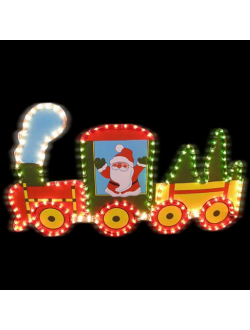 Фигура из дюралайта "Рождественский поезд", фон из пластика, 78х47.5 см