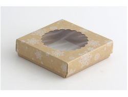 Коробка на 1 печенье 11,5*11,5*3 см (тип: &quot;Ракушка&quot;), Крафт снежинки