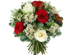 Букет Привет белые с красными розами с зеленью