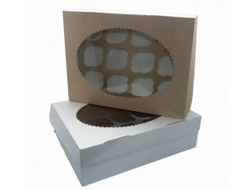 Коробка на 12 кексов ECO MUF 12, 35*25*10 см, двухсторонняя Крафт/Белая