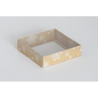 Коробка на 1 печенье с прозрачной крышкой, 11,5*11,5*3 см, Крафт снежинки