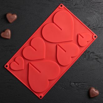 Форма силиконовая для шоколада 3D 6 ячеек 17х29 см (8,5х6,2 см) &quot;Сердце&quot;