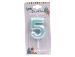 Свеча для торта выс 6 см ГОЛУБАЯ Цифра 5