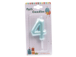 Свеча для торта выс 6 см ГОЛУБАЯ Цифра 4