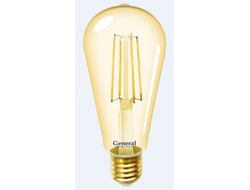Лампа светодиодная General LOFT ST64S E27 8W 2700K 2K 64x140 филамент (нитевидная) золотая 655301