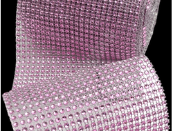 Стразы на ленте (обманка), цвет розовый, 24 ряда, размер страз 4 мм, размер полотна 12 см*60 см