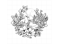 Штамп для скрапбукинга пара белых голубей цветочный венок