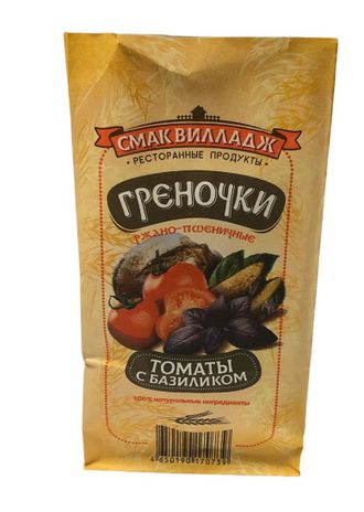 Смак Вилладж Гренки со вкусом ТОМАТ С БАЗИЛИКОМ, фасовка 100 гр