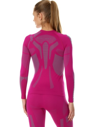 Футболка женская длинный рукав Brubeck DRY фуксия-серый  LS13070