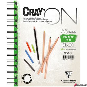 Скетчбук - блокнот 30л. А5 на гребне Clairefontaine &quot;Cray&#039;ON&quot;, 160г/м2, мелкозерн. 975030C