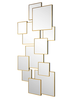 Золотое зеркальное панно в виде перекрывающихся квадратов.