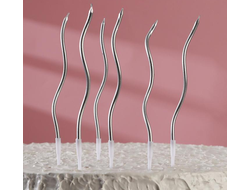 Свечи для торта СЕРПАНТИН коктейльные, 6 шт  СЕРЕБРЯНЫЕ