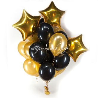 Букет черно-золотые шары со звездами