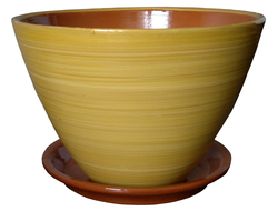 Желтый с коричневым стильный керамический горшок для комнатных цветов диаметр 15 см без рисунка