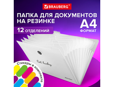 Папка-органайзер на резинке 12 отделений, BRAUBERG &quot;Glassy&quot;, А4, прозрачная, 271929