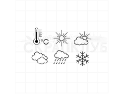 Штамп с набором погодных значков - градусник, солнце, тучи, пасмурно, облачно, снег, дождь