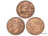 Набор из 3 монет Франция 1/4 евро 2022 - XXXIII Летние Олимпийские игры, Париж 2024  В набор входят монеты:   Конкур  Кайтсерфинг  Велоспорт на треке