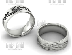 Широкие обручальные кольца из белого золота с узором