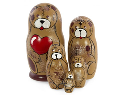 Матрешка Мишка с сердцем 5-и кукольная 100*50 мм коричневый