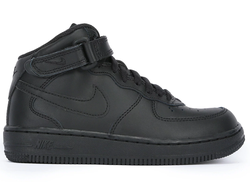 Nike Air Force 1 Черные высокие, кожа/искусств.мех (41-46) Арт: 031F