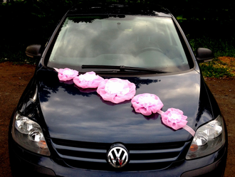 Комплект украшений на машину для выписки из роддома "Цветочная фантазия" для девочки (ПРОКАТ)