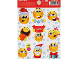 Наклейки бумажные «Новогодние Смайлы»,  c раскраской, 11 ? 15,5 см
