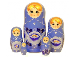 Матрешка Гжель синяя 5 кукольная