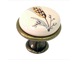 Ручка-кнопка, старая бронза/керамика (колосок)