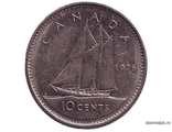 Канада. 10 центов 1976 год. Парусник.