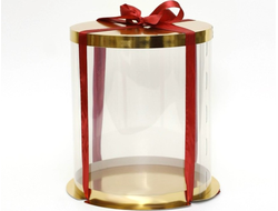 Коробка для торта прозрачная / ТУБУС, диаметр 250 * высота 284 мм, ЗОЛОТО