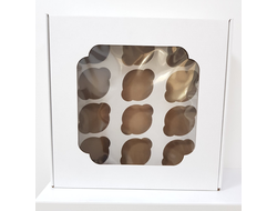 Коробка ПЛОТНАЯ на 12 кексов с окном, 30*30*10 см, Белая