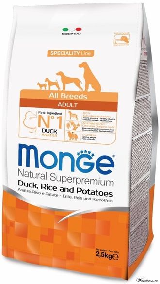 Monge Dog Speciality Монж Спешиалити корм для собак всех пород утка с рисом и картофелем 12 кг