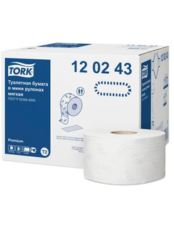 Туалетная бумага в рулонах Tork Premium T2 120243 2-слойная 12 рулонов по 170 метров
